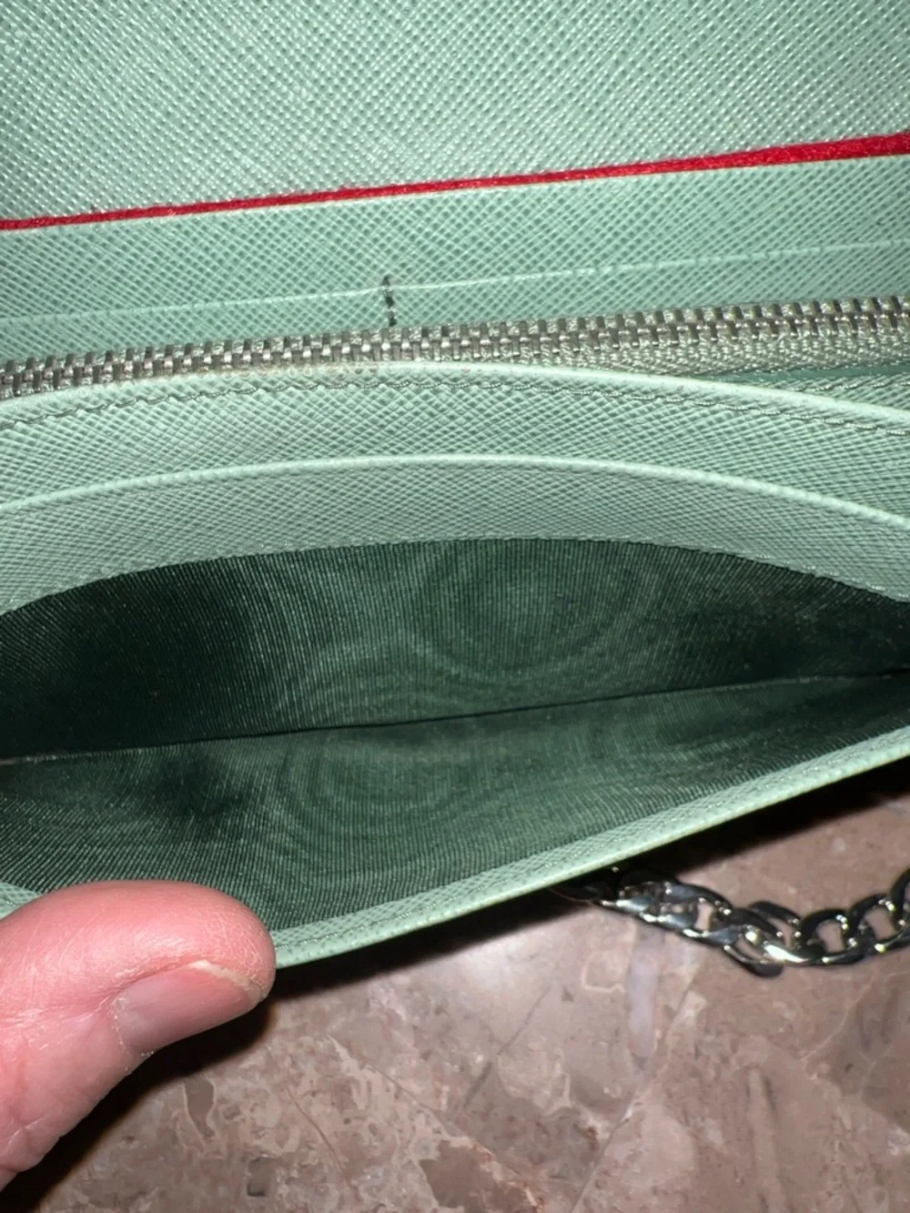 Prada Saffiano Leather Clutch in Mint Green with Silver Chain insert - Picture 14 of 17